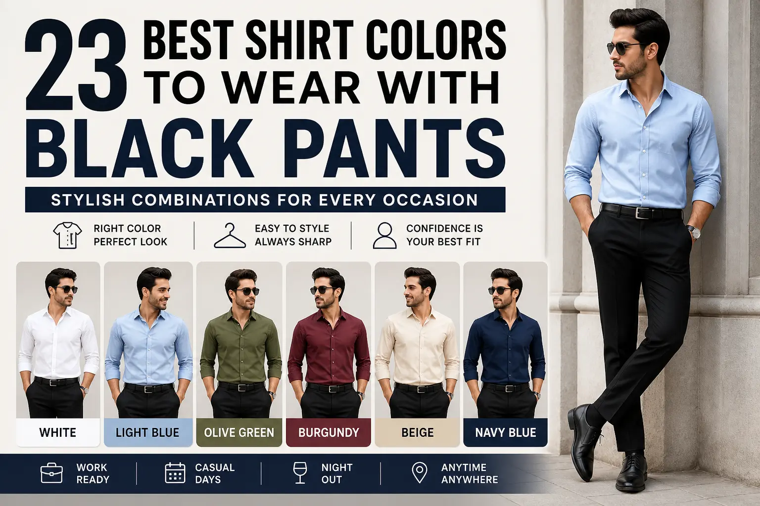 23 Stylish Shirt Colors That Go With Black Pants